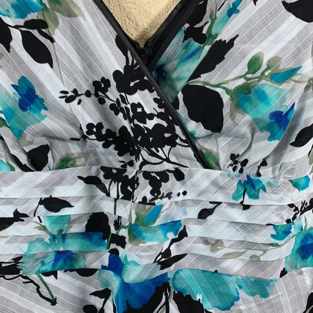 Avenue Dress Blue Black Midi Floral 18 Lined Sleeveless V-Neck Back Zipper - Picture 4 of 16